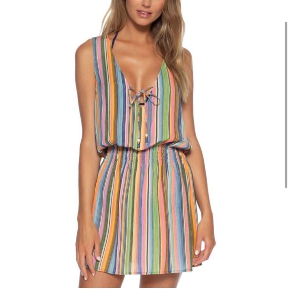 Becca Swim West Village Striped Smocked Cover Up Dress